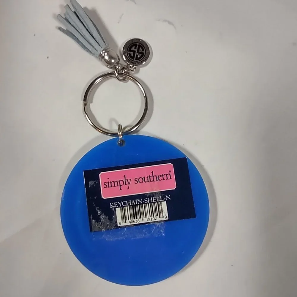 Simply Southern N Monogram Keychain with Tassel Blue Pattern Round NEW Key Chain